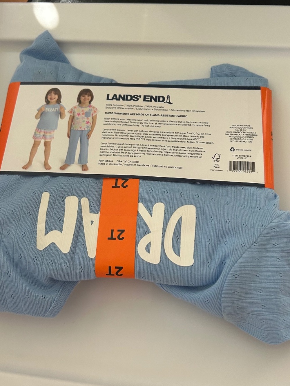 Lands' End Toddler Girls 4-Piece Pajama Sleep Set Dream Star Striped 2T NWT - Picture 3 of 4
